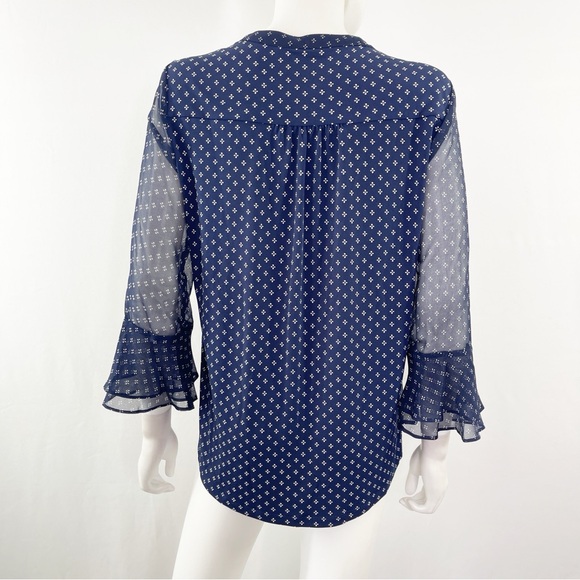 Charter Club Top Blue Floral Pleated Chiffon Blouse with 3/4 Sleeves Size S - Picture 5 of 11